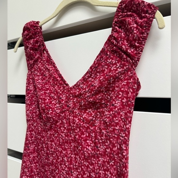 RUE 21 Vintage Y2K Pink Red Floral Cap Puff Sleeve Midi Dress Size Small - Picture 11 of 14